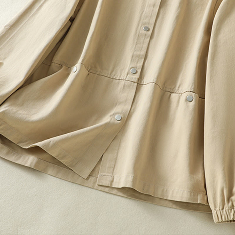 Buddha Stones無地ボタンデザイン スタンドカラー レディース コットンジャケット - image 21