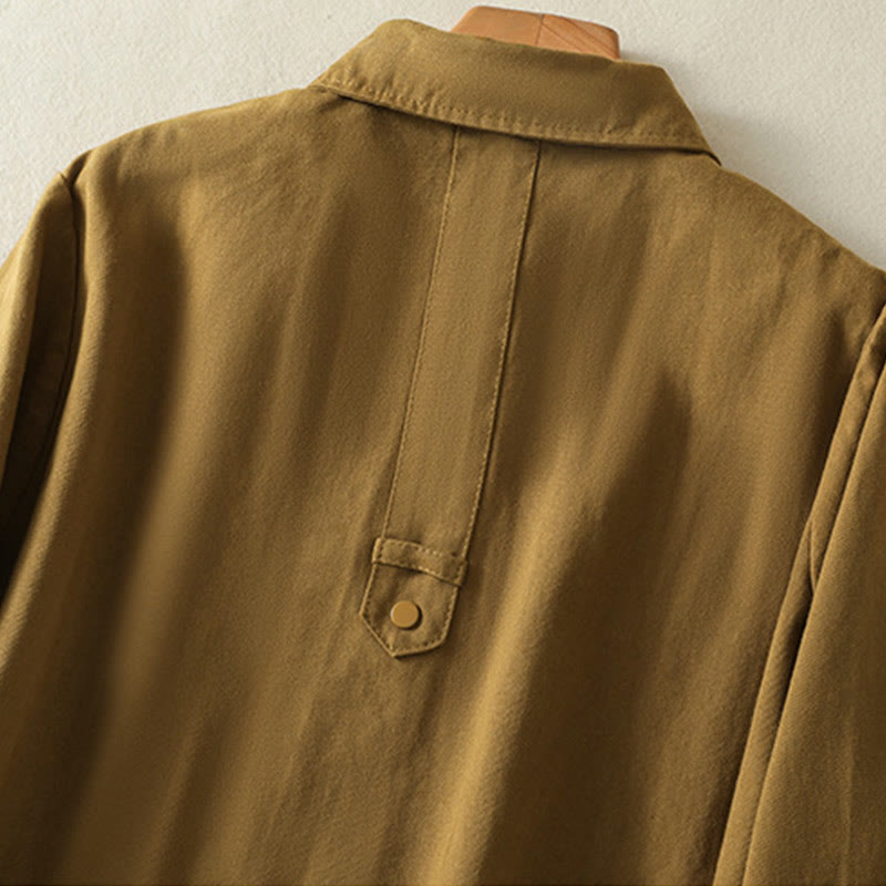 Buddha Stones無地ボタンデザイン スタンドカラー レディース コットンジャケット - image 34