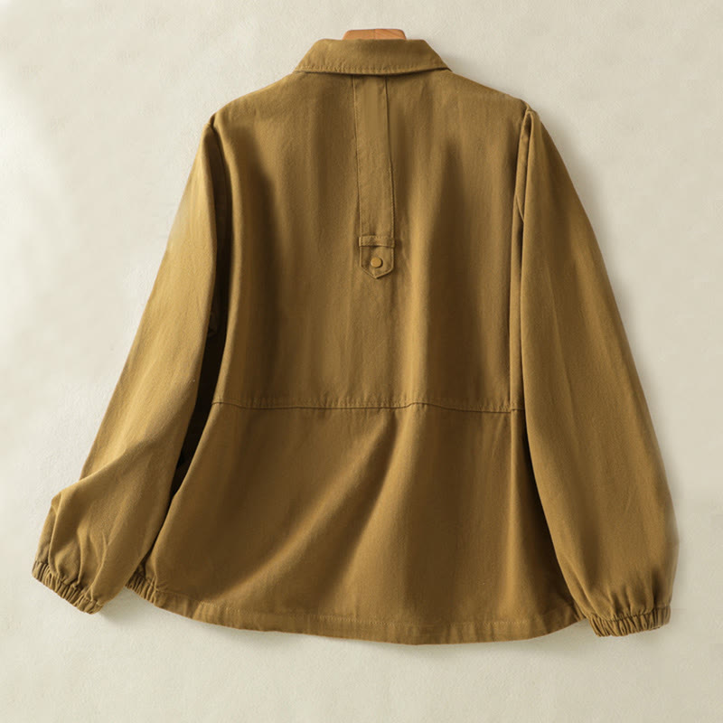 Buddha Stones無地ボタンデザイン スタンドカラー レディース コットンジャケット - image 28