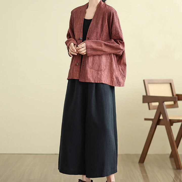 Buddha Stones無地 長袖 レディース コットンリネン ジャケット ポケット付き - image 13