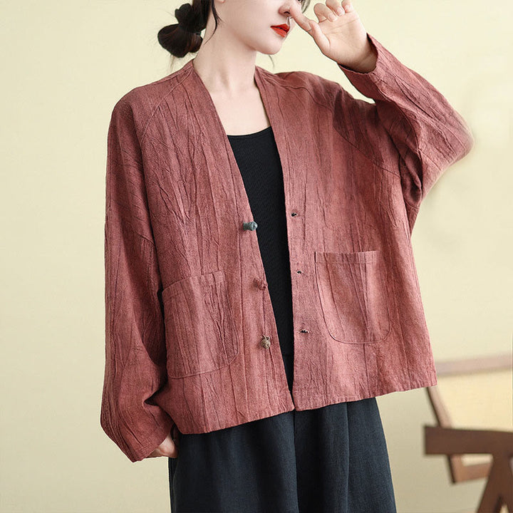 Buddha Stones無地 長袖 レディース コットンリネン ジャケット ポケット付き - image 11