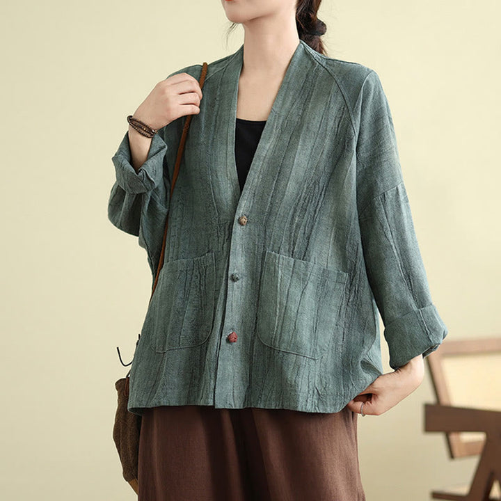 Buddha Stones無地 長袖 レディース コットンリネン ジャケット ポケット付き - キャデットブルー - US14、 UK/AU18、 EU46 (2XL) - image 18