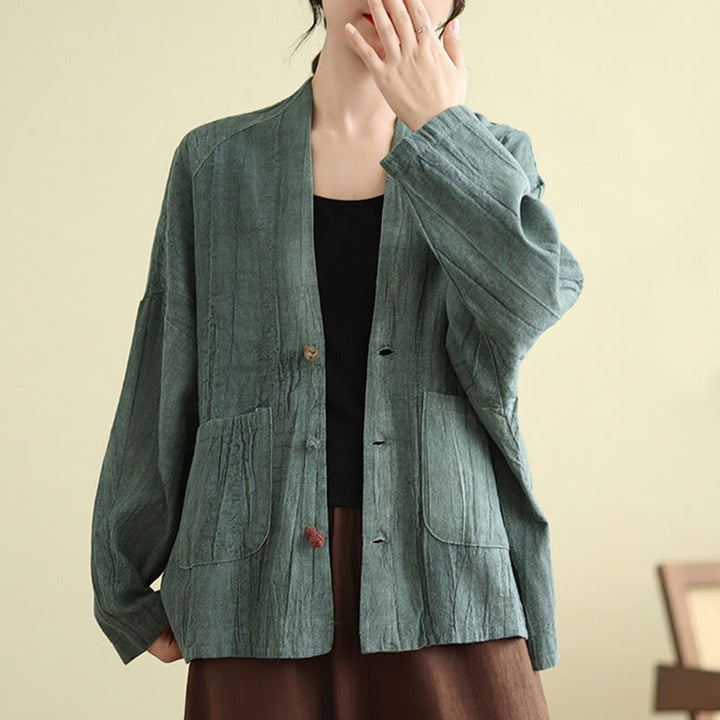Buddha Stones無地 長袖 レディース コットンリネン ジャケット ポケット付き - image 20