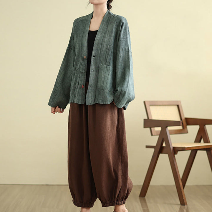 Buddha Stones無地 長袖 レディース コットンリネン ジャケット ポケット付き - image 23