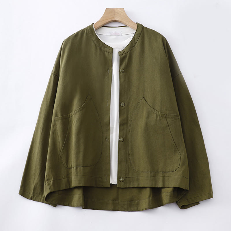 Buddha Stones無地 長袖 レディース コットンジャケット ポケット付き - オリーブ - US14、 UK/AU18、 EU46 (2XL) - image 16
