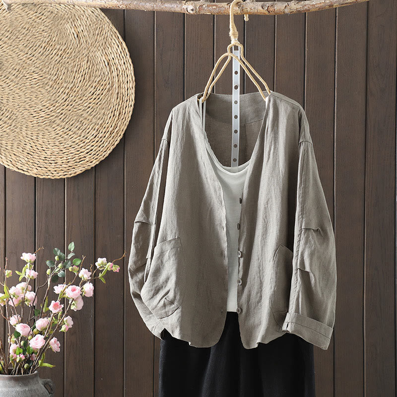 Buddha Stonesピュアカラー Vネック レディース コットンジャケット ポケット付き - ダークグレー - US14、 UK/AU18、 EU46 (2XL) - image 24