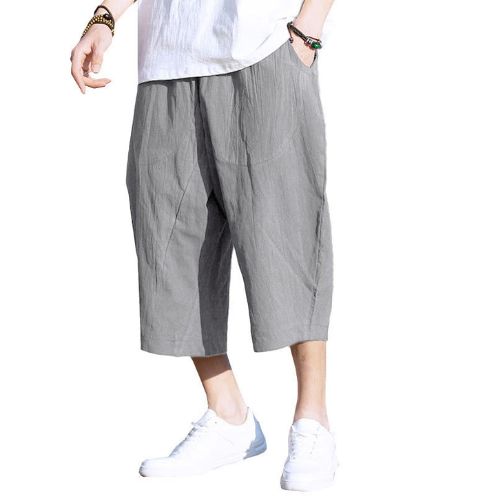 Buddha Stonesサマープレーンプリーツデザイン ドローストリング メンズ 7-8丈 コットンリネンパンツ ポケット付き - image 3