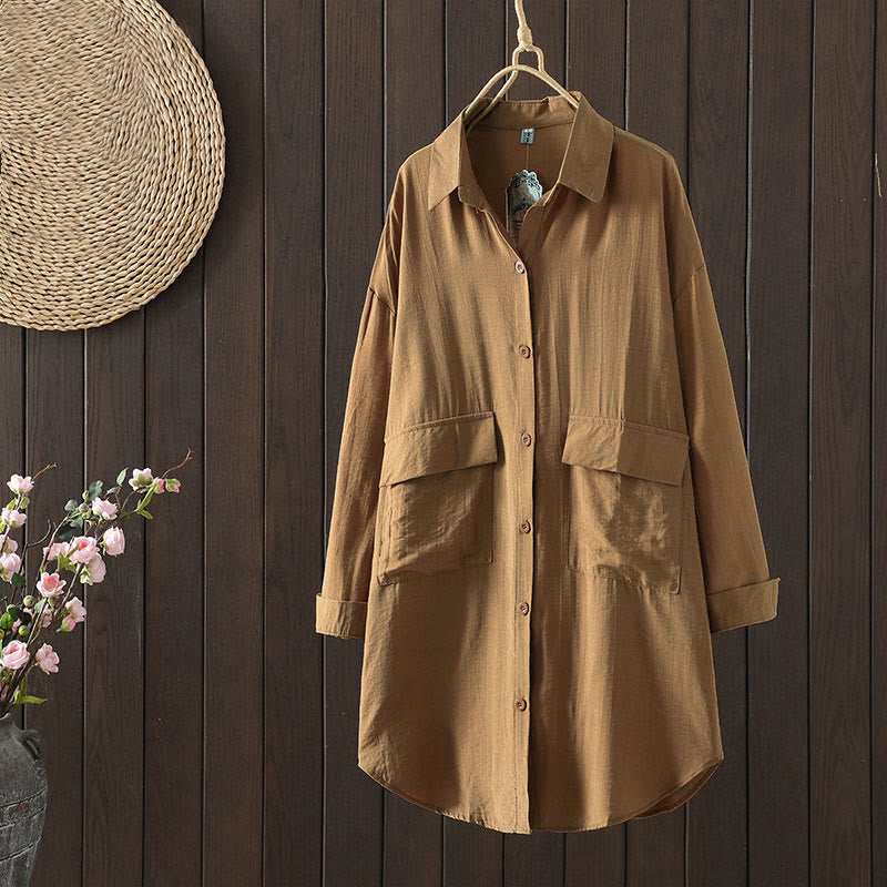 Buddha Stonesプレーンボタン レディース コットンコート ポケット付き - ペルー - US8-10，UK/AU12-14，EU40-42 (2XL) - image 0