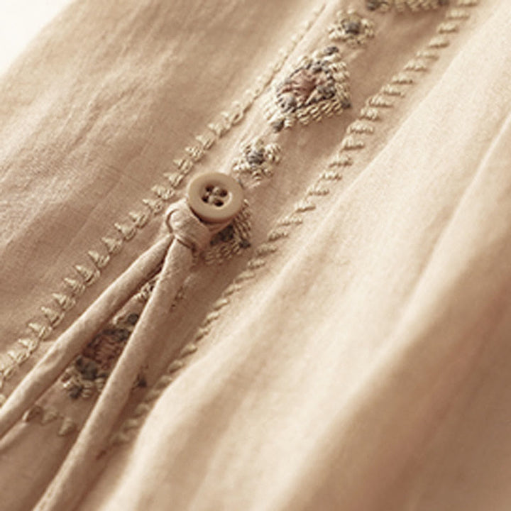 Buddha Stonesエスニックヴィンテージ刺繍ボタンデザインレディースコットンリネン7-8丈スカート - image 10