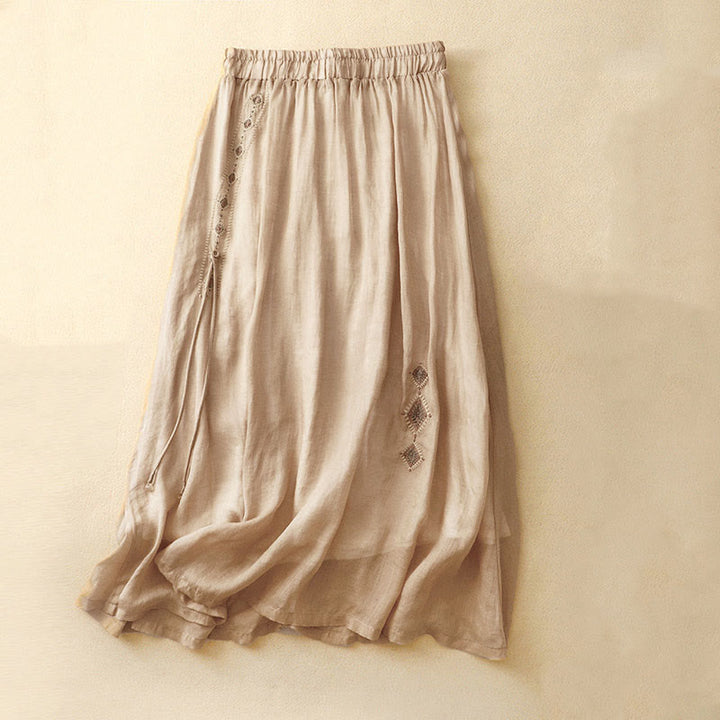 Buddha Stonesエスニックヴィンテージ刺繍ボタンデザインレディースコットンリネン7-8丈スカート - 金 - US8-10，UK/AU12-14，EU40-42 (2XL) - image 9