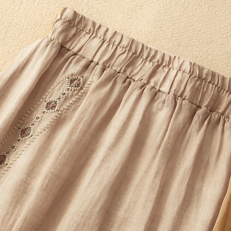 Buddha Stonesエスニックヴィンテージ刺繍ボタンデザインレディースコットンリネン7-8丈スカート - image 14