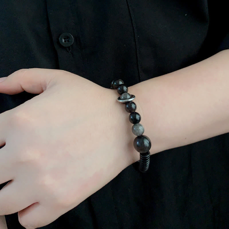 Buddha Stonesシルバーシーンオブシディアンココナッツシェル守護ブレスレット - image 9