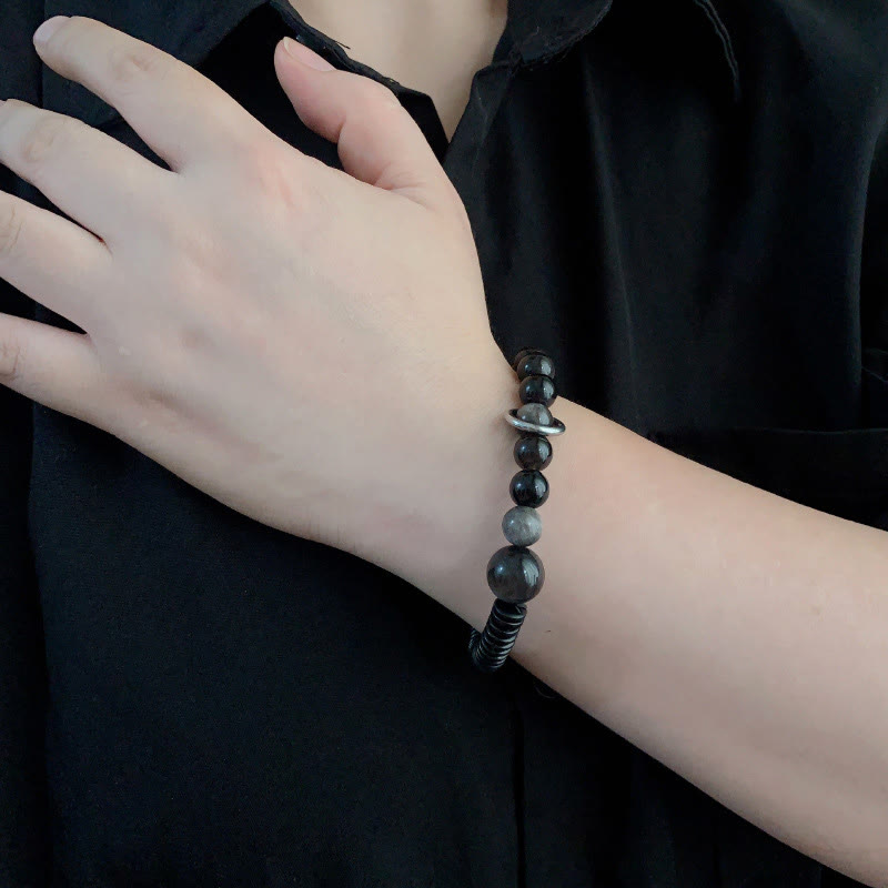 Buddha Stonesシルバーシーンオブシディアンココナッツシェル守護ブレスレット - image 10