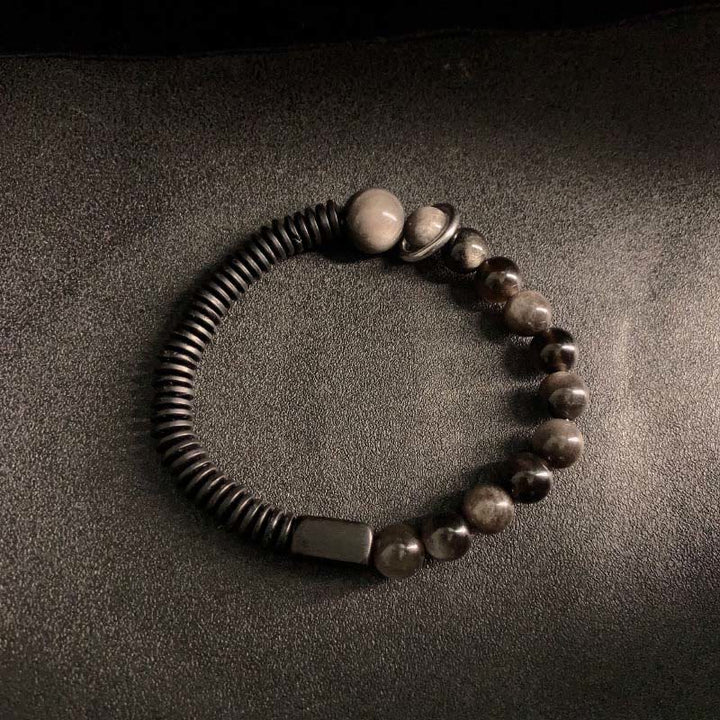 Buddha Stonesシルバーシーンオブシディアンココナッツシェル守護ブレスレット - image 8