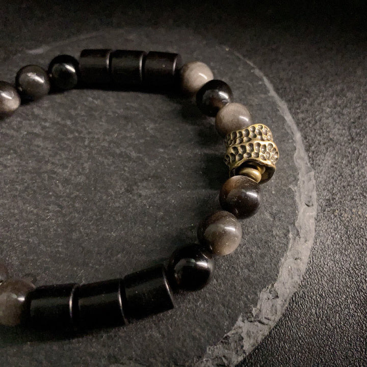 Buddha Stonesシルバーシーンオブシディアンエボニー守護ブレスレット - image 7