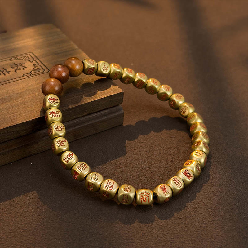 Buddha Stones、銅、真鍮、雷に打たれたナツメの木のビーズ、開運財運ブレスレット - 辰砂入り銅真鍮（手首周り：18～24cm） - image 1