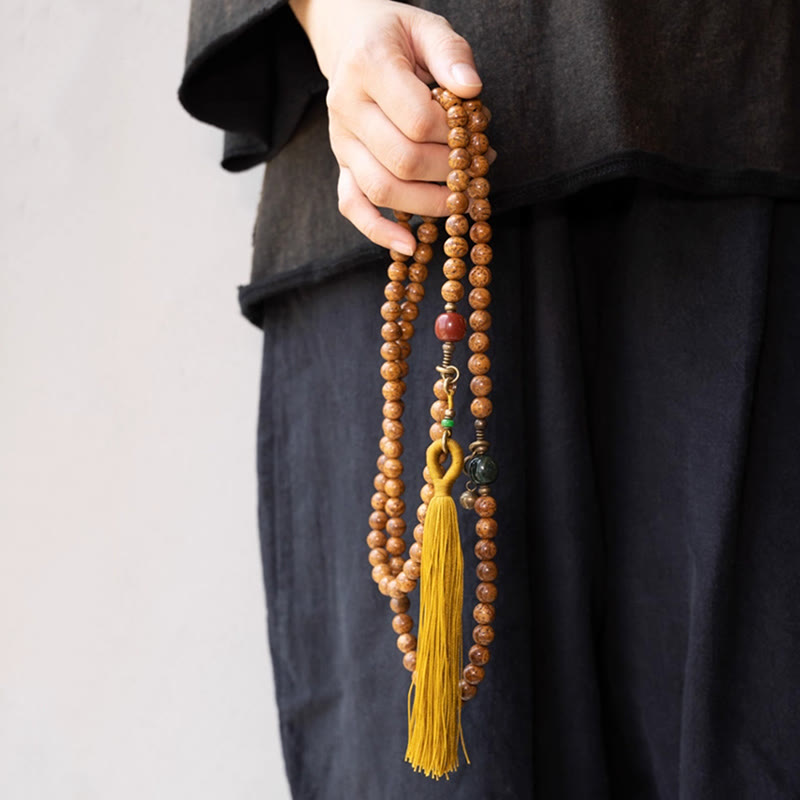 Buddha Stones108 個入りマーラー数珠ビーズ 菩提樹の知恵 平和 タッセルブレスレット - image 4