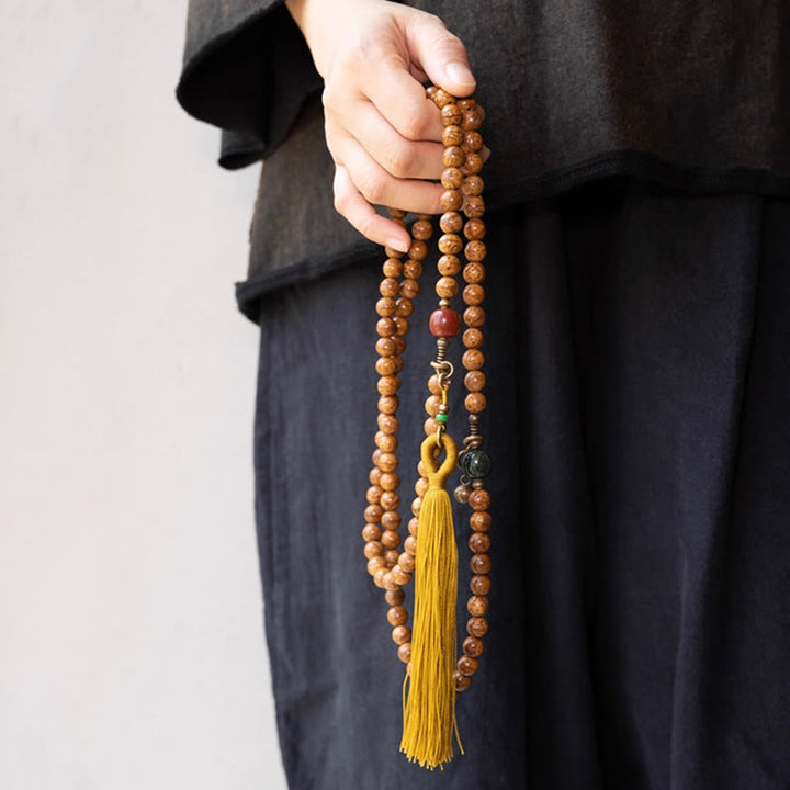 Buddha Stones108 個入りマーラー数珠ビーズ 菩提樹の知恵 平和 タッセルブレスレット - image 4