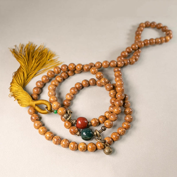 Buddha Stones108 個入りマーラー数珠ビーズ 菩提樹の知恵 平和 タッセルブレスレット - image 7