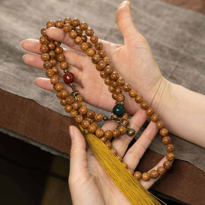 Buddha Stones108 個入りマーラー数珠ビーズ 菩提樹の知恵 平和 タッセルブレスレット - image 3