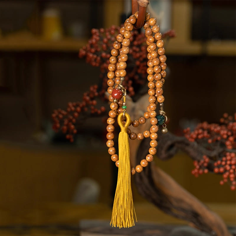 Buddha Stones108 個入りマーラー数珠ビーズ 菩提樹の知恵 平和 タッセルブレスレット - image 2