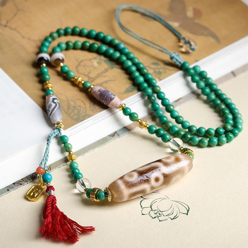 Buddha StonesチベットDziビーズターコイズビーズチェーンプロテクションネックレスペンダント - image 5