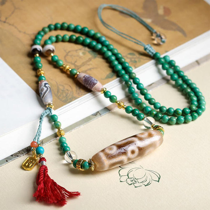 Buddha StonesチベットDziビーズターコイズビーズチェーンプロテクションネックレスペンダント - image 5