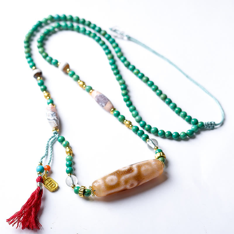 Buddha StonesチベットDziビーズターコイズビーズチェーンプロテクションネックレスペンダント - image 8
