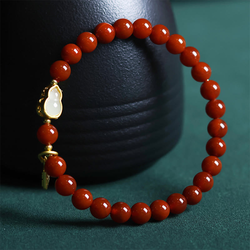 Buddha Stones天然南赤瑪瑙和田翡翠ひょうたん幸運を呼ぶブレスレット - image 3