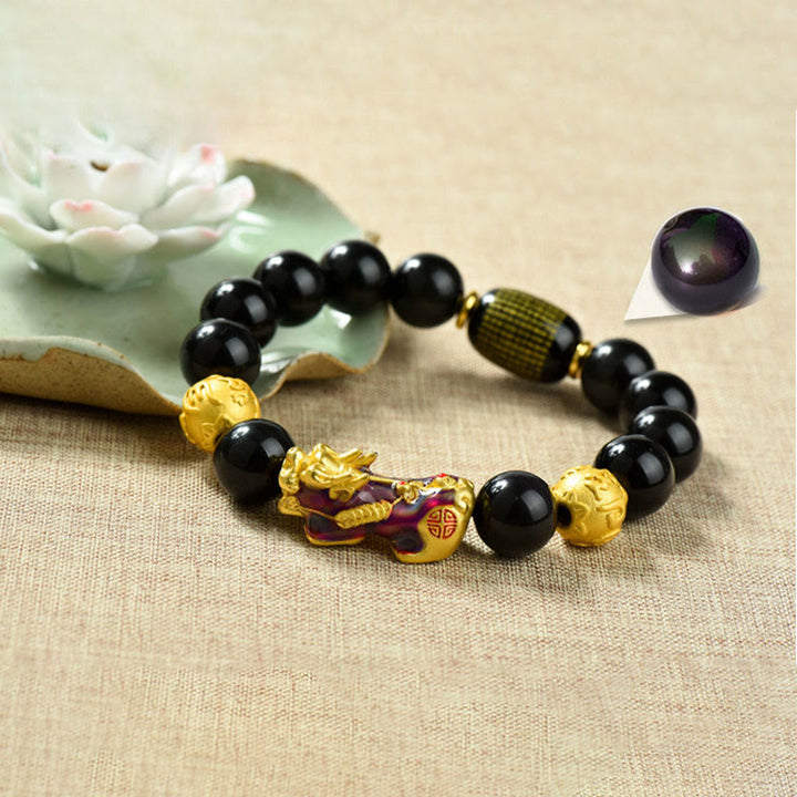 Buddha Stones風水 銅製PiXiu黒曜石 ビーズ開運財運ブレスレット - オーム・マニ・パドメ・フム＆色が変わるPiXiu（手首周り：18～19cm） - image 10