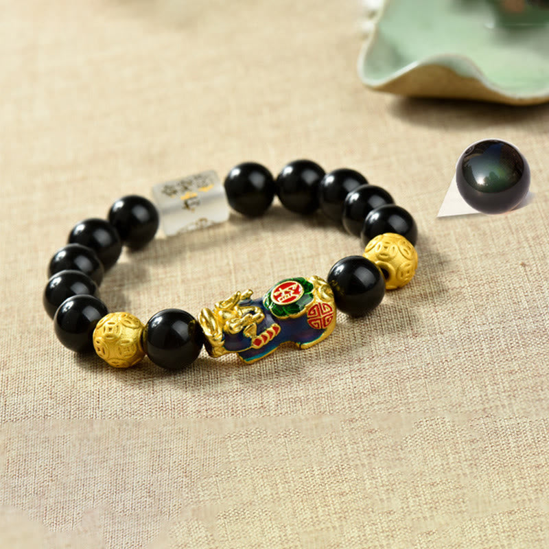 Buddha Stones風水 銅製PiXiu黒曜石 ビーズ開運財運ブレスレット - オーム・マニ・パドメ・フム＆幸運繁栄＆色が変わるPiXiu（手首周り：18～19cm） - image 14