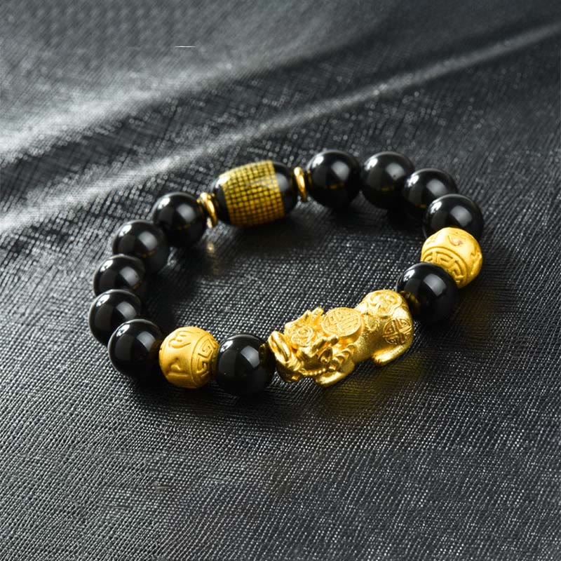 Buddha Stones風水 銅製PiXiu黒曜石 ビーズ開運財運ブレスレット - オーム・マニ・パドメ・フム＆フーキャラクター＆真鍮製PiXiu（手首周り：18～19cm） - image 26