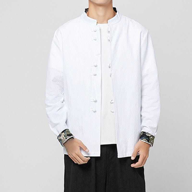 Buddha Stones メンズ フロッグボタン ドラゴン柄 カフス コットン 長袖シャツ - 白 - US/UK/AU46、 EU56 (5XL) - image 5