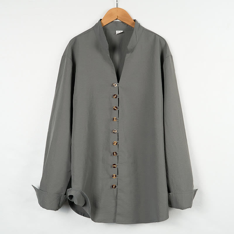 Buddha Stones無地ボタン秋長袖メンズシャツ - グレー - US/UK/AU46、 EU56 (3XL) - image 0