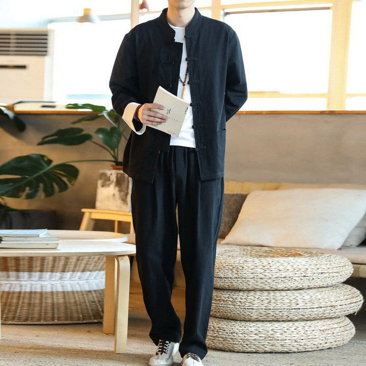 Buddha Stones 2点セット 禅唐装 メンズ カエルボタン 長袖 シャツ パンツ セット ポケット付き - image 19