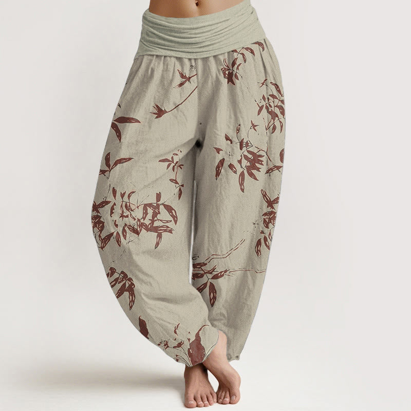 Buddha Stonesピュアコットン ブランチ柄 レディース 伸縮性ウエスト ハーレムパンツ - カーキ - US22、 UK/AU26、 EU54 (6XL) - image 0