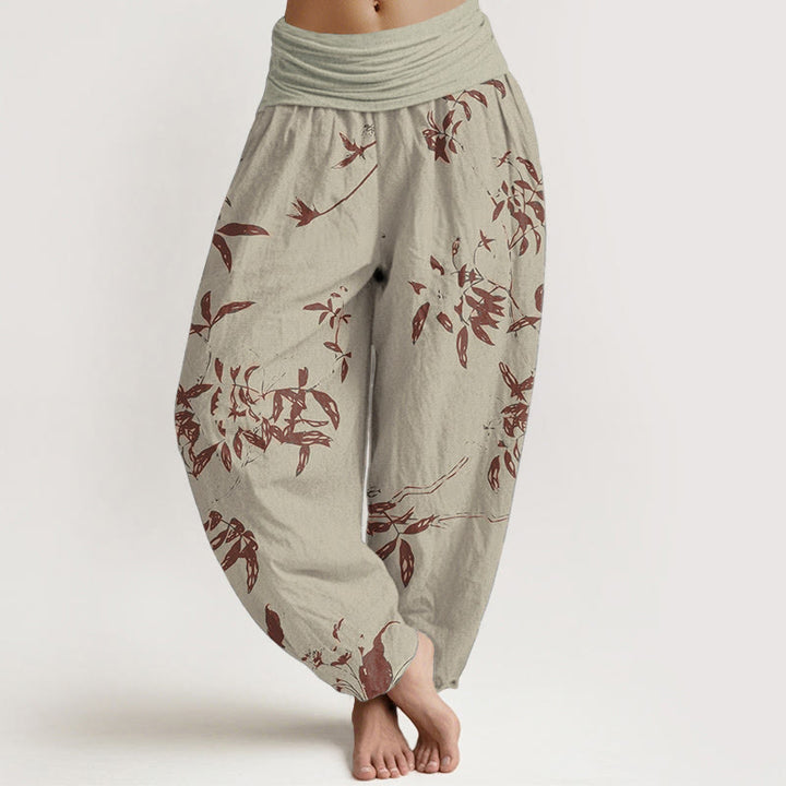 Buddha Stonesピュアコットン ブランチ柄 レディース 伸縮性ウエスト ハーレムパンツ - カーキ - US22、 UK/AU26、 EU54 (6XL) - image 0