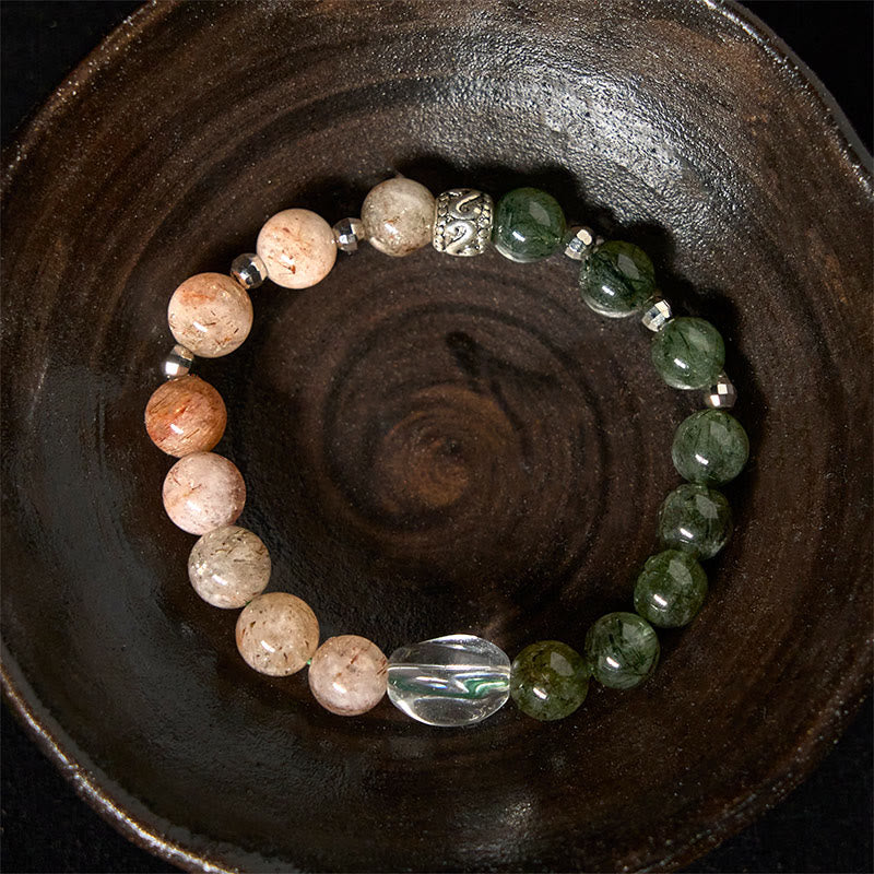 Buddha Stones天然グリーンルチルクォーツ スーパーセブン クリスタル開運財運ブレスレット - image 3
