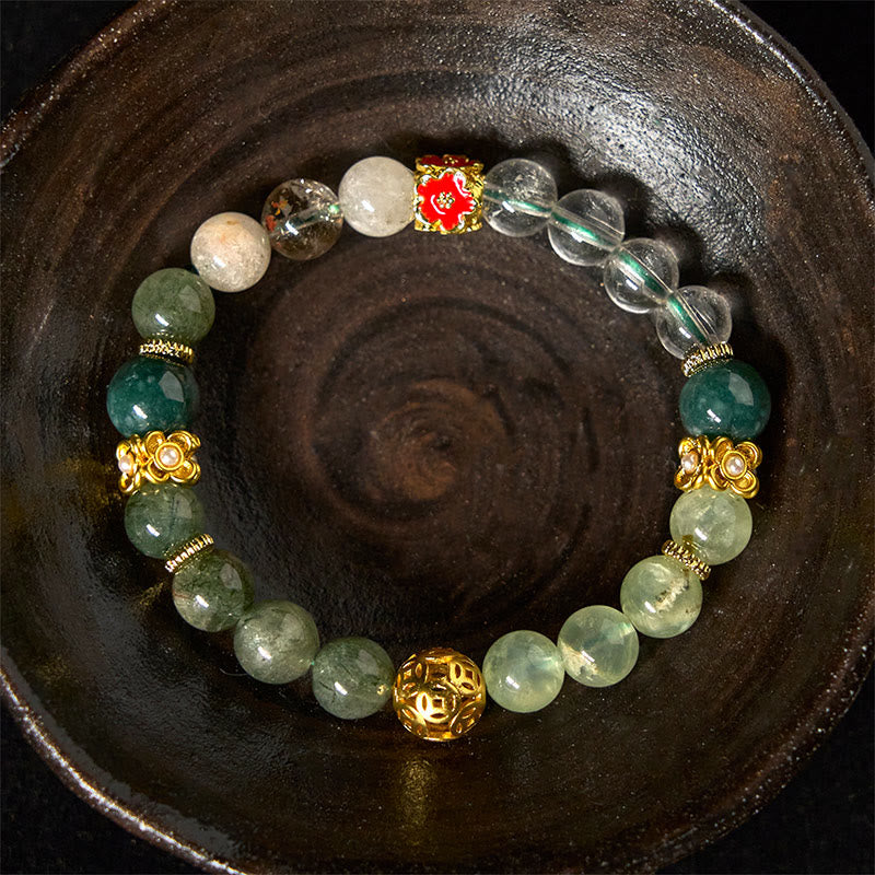 Buddha Stones天然グリーンファントムホワイトクリスタル翡翠ビーズ 幸運のブレスレット - image 4