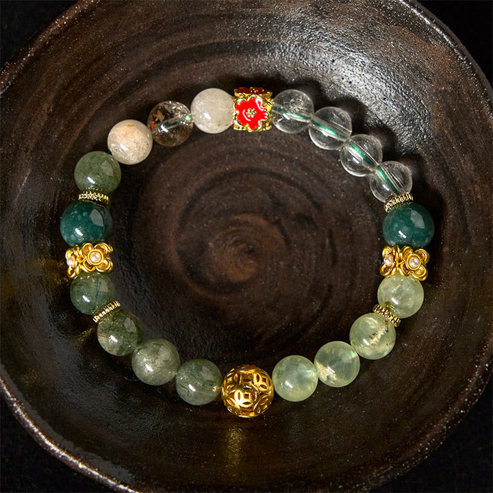 Buddha Stones天然グリーンファントムホワイトクリスタル翡翠ビーズ 幸運のブレスレット - image 4