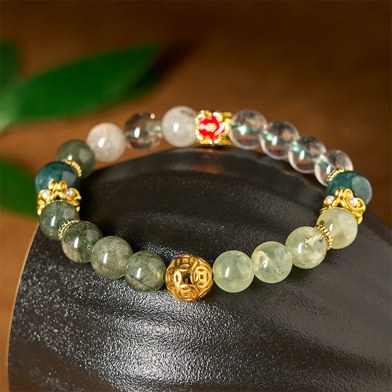 Buddha Stones天然グリーンファントムホワイトクリスタル翡翠ビーズ 幸運のブレスレット - image 3