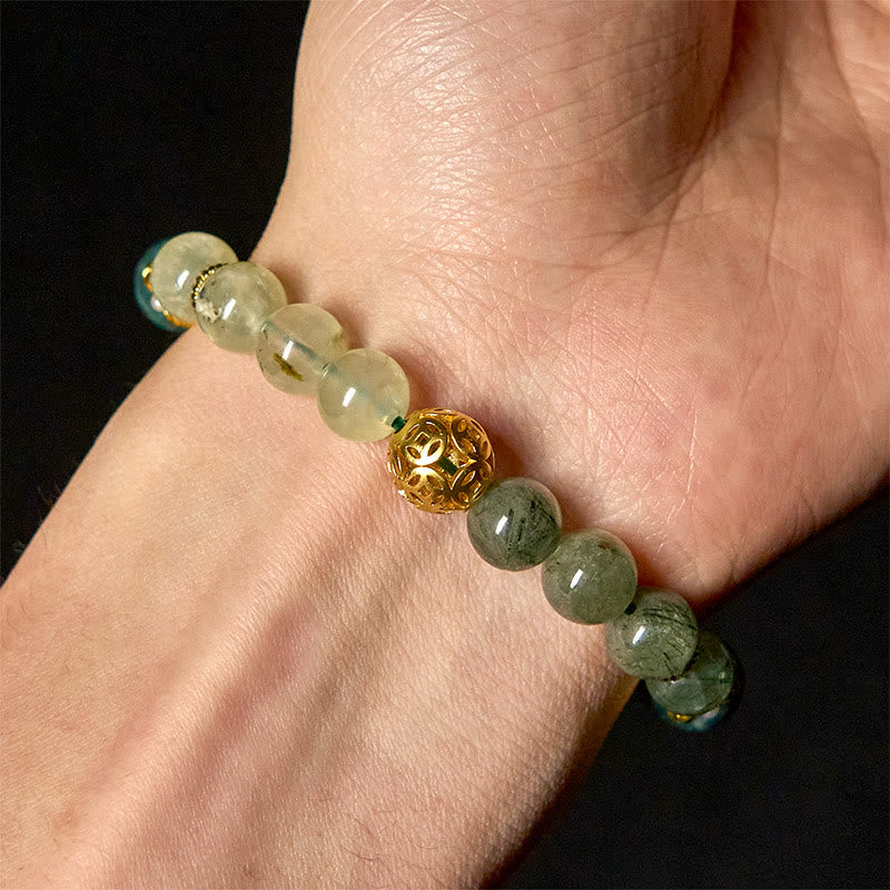 Buddha Stones天然グリーンファントムホワイトクリスタル翡翠ビーズ 幸運のブレスレット - image 5