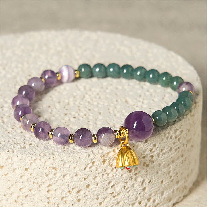 Buddha Stones天然ロータスアメジスト翡翠バランスブレスレット - アメジスト（手首周り：14～16cm） - image 1
