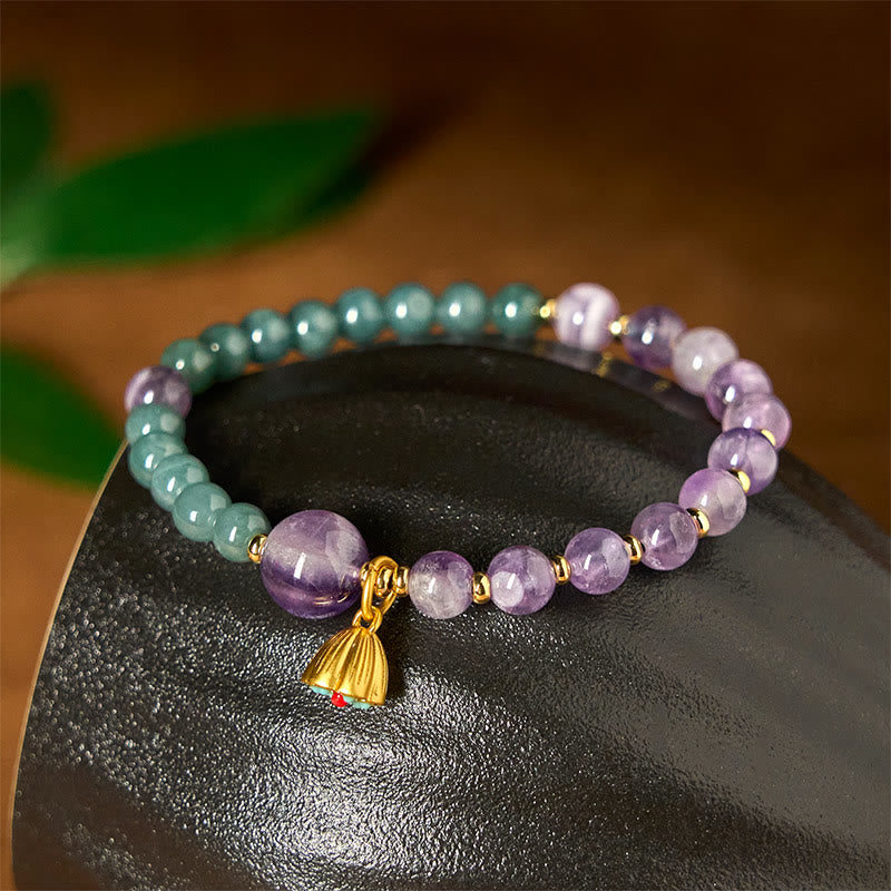 Buddha Stones天然ロータスアメジスト翡翠バランスブレスレット - image 2