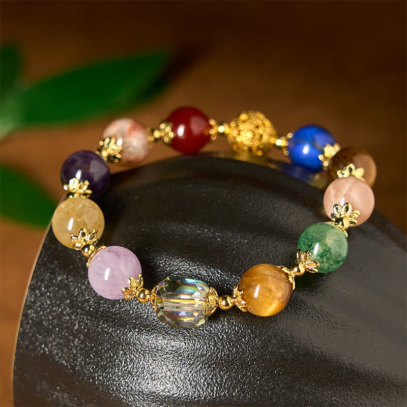 Buddha Stones天然敦煌産カラフルビーズアメジストラズライトバランスブレスレット - アメジスト（手首周り：14～16cm） - image 1