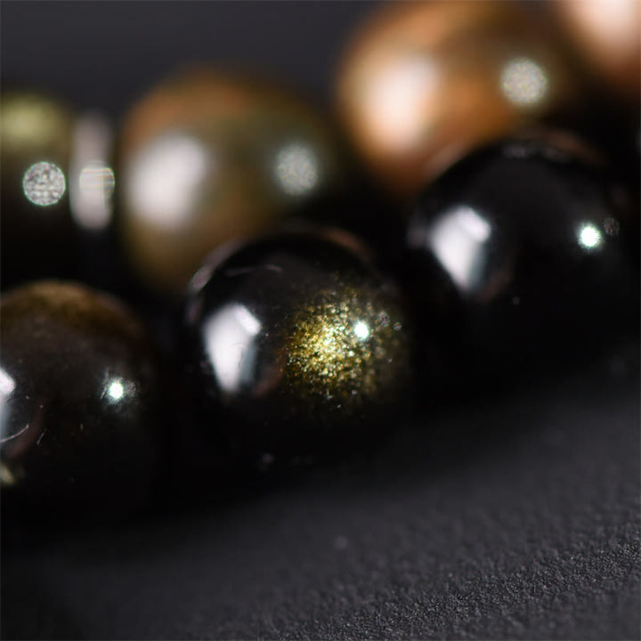 Buddha Stonesチベットグリーンサンダルウッド ゴールドシーンオブシディアン バランスピース ダブルラップブレスレット - image 5