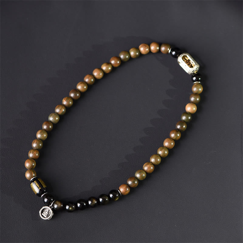 Buddha Stonesチベットグリーンサンダルウッド ゴールドシーンオブシディアン バランスピース ダブルラップブレスレット - image 2