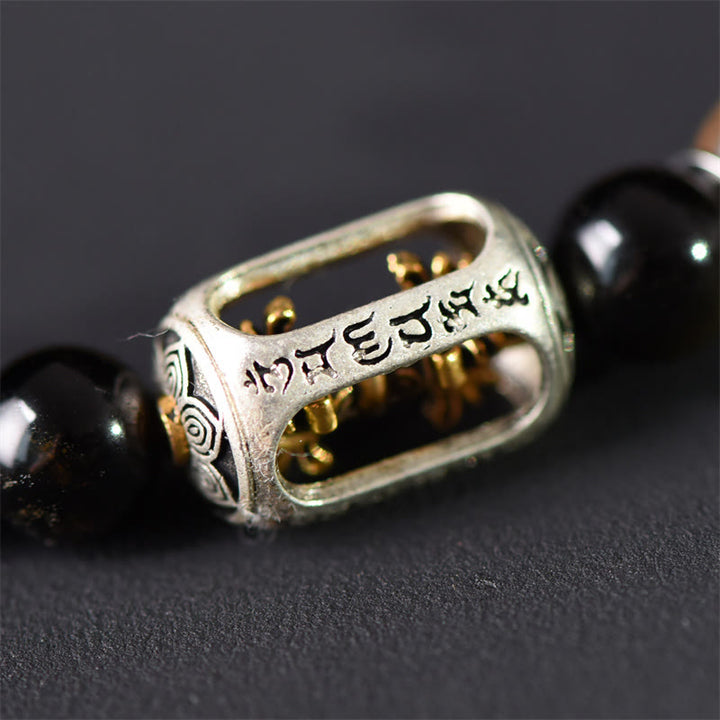 Buddha Stonesチベットグリーンサンダルウッド ゴールドシーンオブシディアン バランスピース ダブルラップブレスレット - image 14
