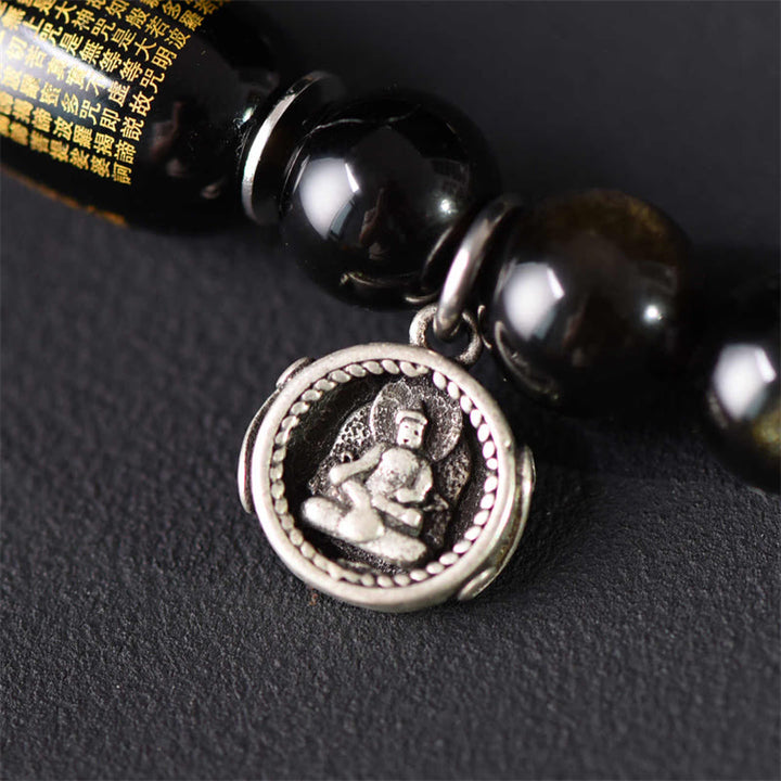 Buddha Stonesチベットグリーンサンダルウッド ゴールドシーンオブシディアン バランスピース ダブルラップブレスレット - image 12