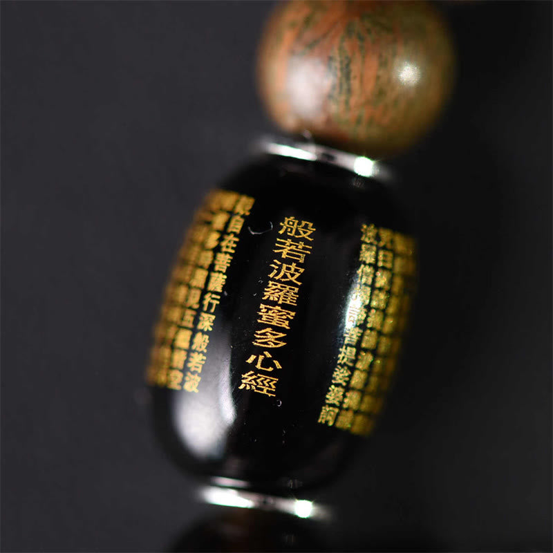 Buddha Stonesチベットグリーンサンダルウッド ゴールドシーンオブシディアン バランスピース ダブルラップブレスレット - image 9
